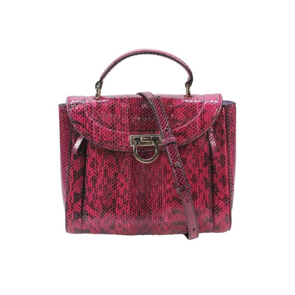 Salvatore Ferragamo Womens Snakeskin Print Crossbody Shoulder Handbag Pink